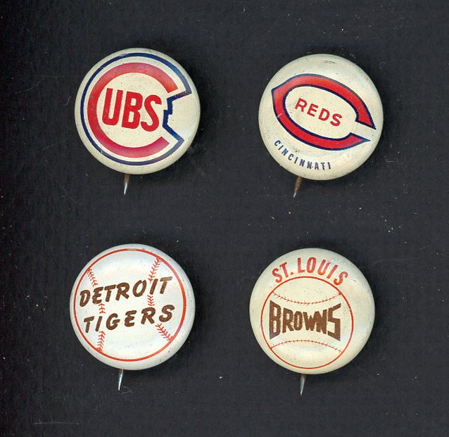 1950 Baseball Trademark Pins Set Lot 4 Diff Cubs Tigers 511002