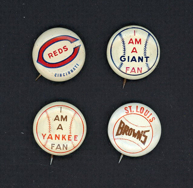 1950 Baseball Trademark Pins Set Lot 4 Diff Yankees Giants 511003