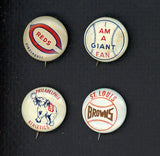 1950 Baseball Trademark Pins Set Lot 4 Diff Giants Reds 511004