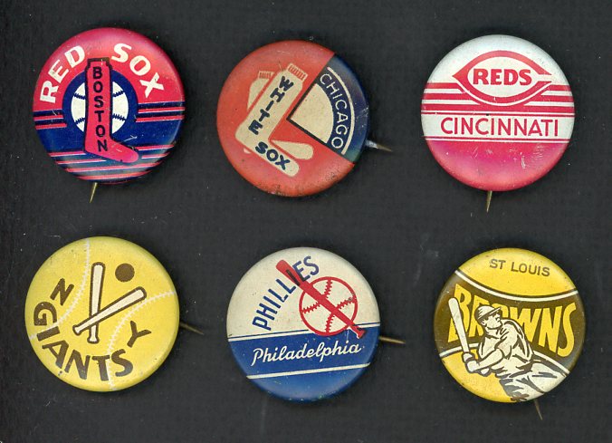 1950 American Nut & Chocolate Baseball Logo Pins Set Lot 6 Diff 511007