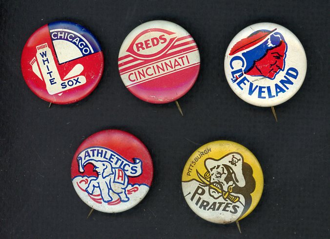 1950 American Nut & Chocolate Baseball Logo Pins Set Lot 5 Diff 511008