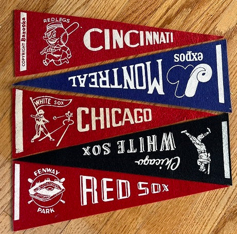 Bazooka Baseball Pennants 4 3/4 X 14 3/4 Set Lot 5 Diff Red Sox 511016