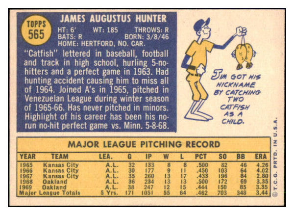 1970 Topps Baseball #565 Catfish Hunter A's NR-MT 511364
