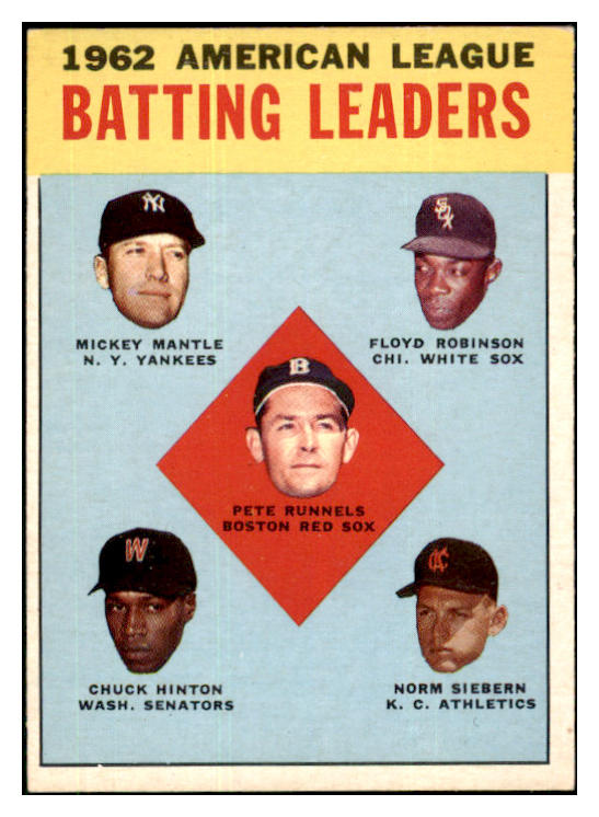 1963 Topps Baseball #002 A.L. Batting Leaders Mickey Mantle EX-MT 511369