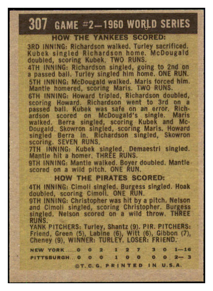 1961 Topps Baseball #307 World Series Game 2 Mickey Mantle EX-MT 511410