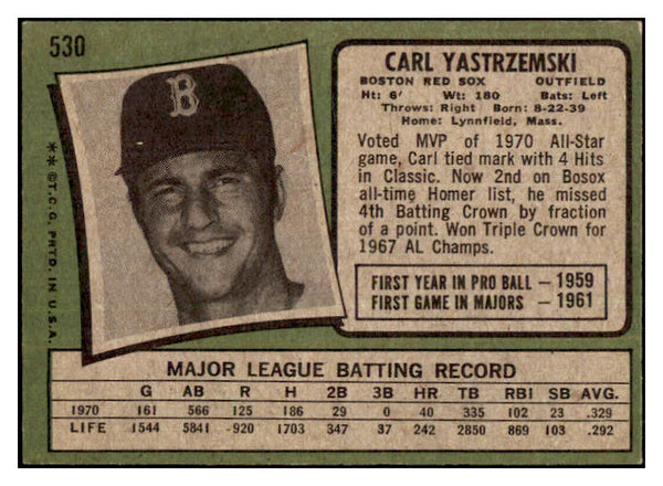 1971 Topps Baseball #530 Carl Yastrzemski Red Sox EX 511479