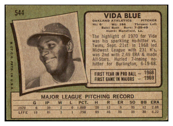 1971 Topps Baseball #544 Vida Blue A's VG-EX 511570