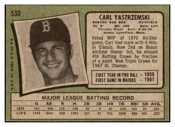 1971 Topps Baseball #530 Carl Yastrzemski Red Sox EX-MT 511574