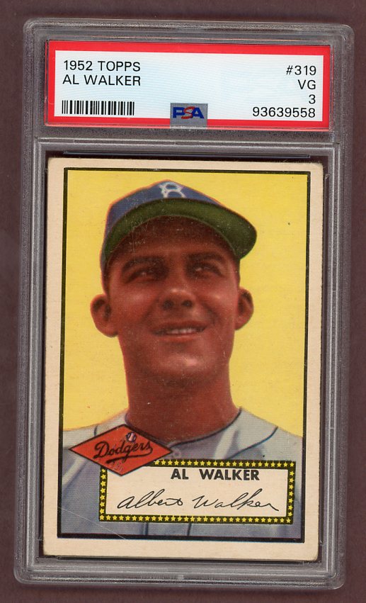 1952 Topps Baseball #319 Rube Walker Dodgers PSA 3 VG 511793