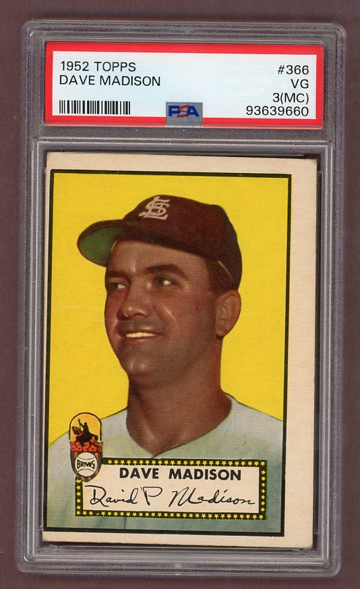 1952 Topps Baseball #366 Dave Madison Browns PSA 3 VG mc 511800