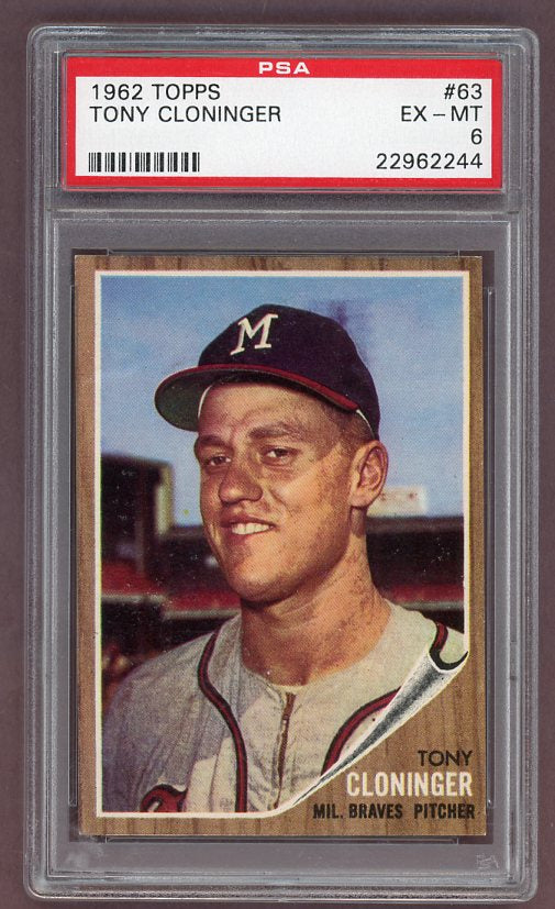 1962 Topps Baseball #053 Tony Cloninger Braves PSA 6 EX-MT 511918