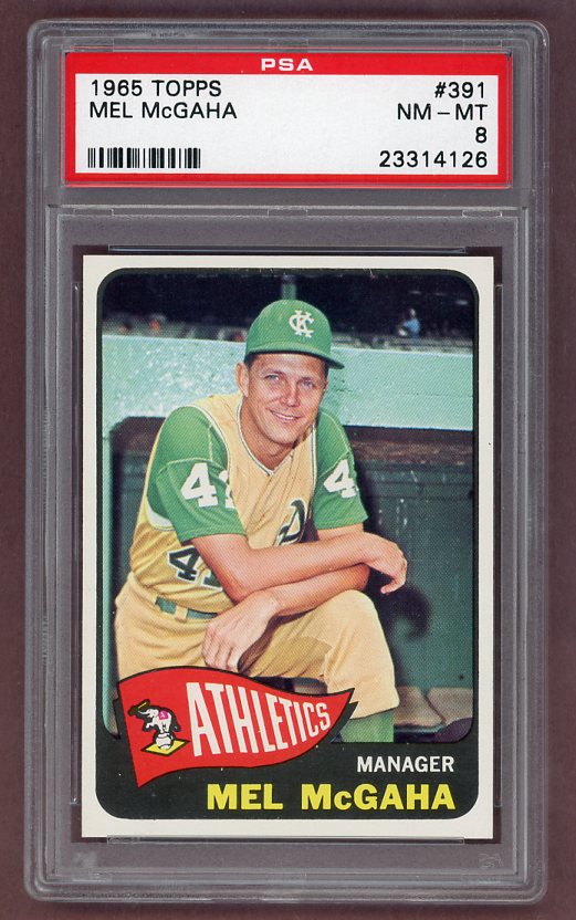 1965 Topps Baseball #391 Mel McGaha A's PSA 8 NM/MT 512083