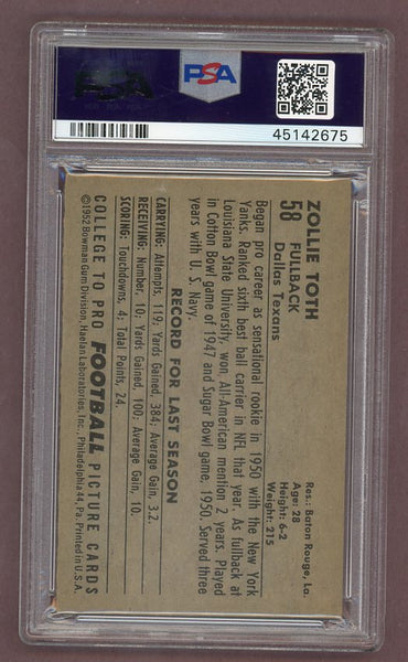 1952 Bowman Large Football #058 Zollie Toth Texans PSA 6 EX-MT 512262