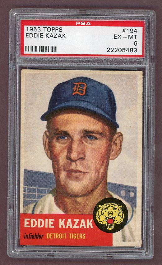 1953 Topps Baseball #194 Eddie Kazak Tigers PSA 6 EX-MT 512473