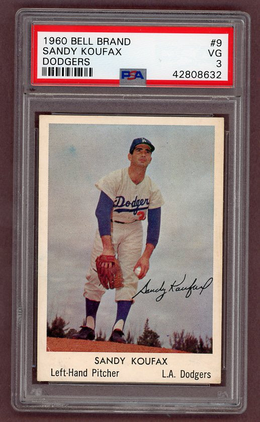 1960 Bell Brand #9 Sandy Koufax Dodgers PSA 3 VG 512584