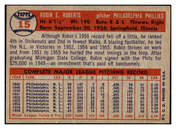 1957 Topps Baseball #015 Robin Roberts Phillies VG-EX 512686