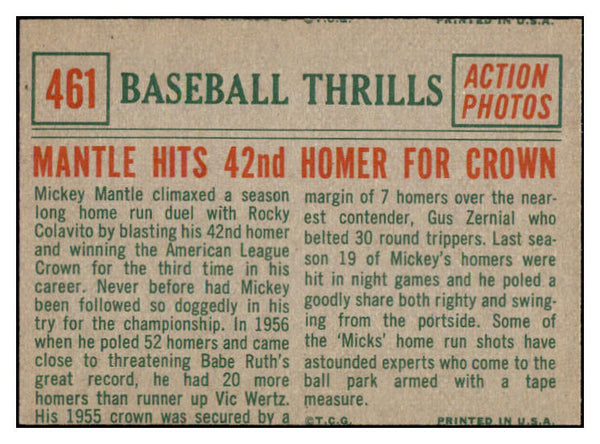 1959 Topps Baseball #461 Mickey Mantle IA Yankees EX-MT 512692