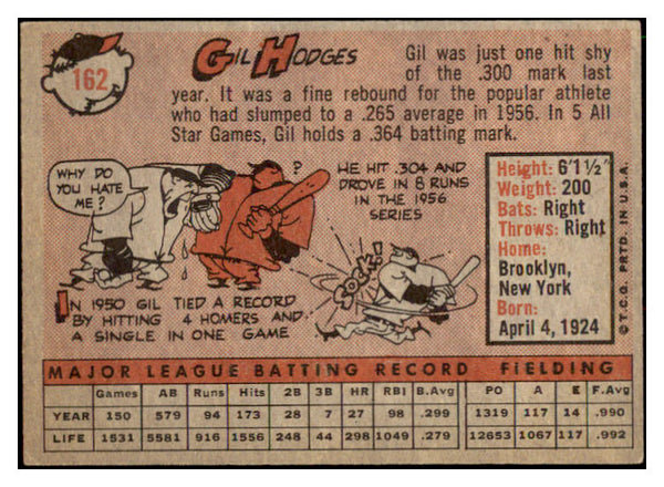 1958 Topps Baseball #162 Gil Hodges Dodgers EX 512693