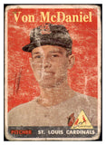 1958 Topps Baseball #065 Von McDaniel Cardinals Poor Yellow Letter 512733