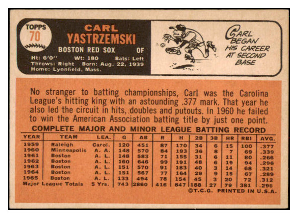 1966 Topps Baseball #070 Carl Yastrzemski Red Sox EX 512787
