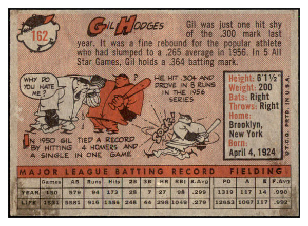 1958 Topps Baseball #162 Gil Hodges Dodgers EX-MT 512805