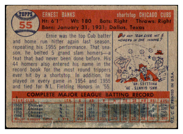 1957 Topps Baseball #055 Ernie Banks Cubs VG-EX 512868