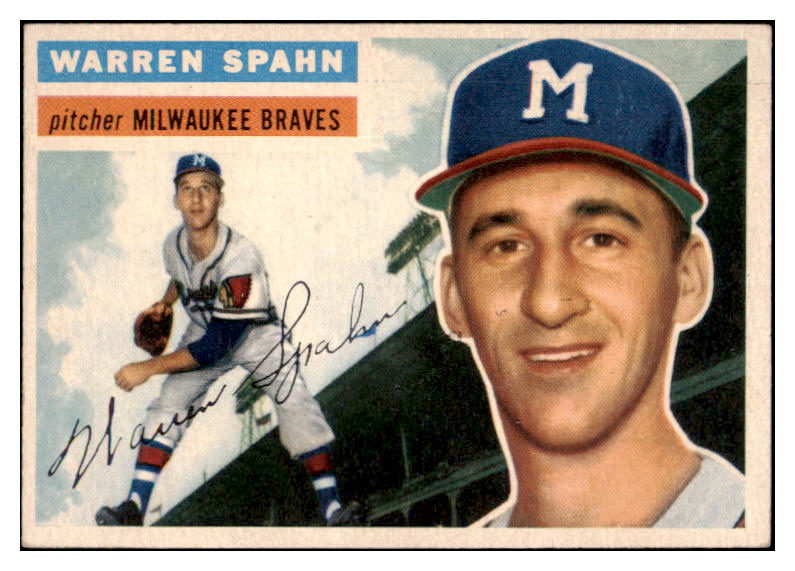 1956 Topps Baseball #010 Warren Spahn Braves EX+/EX-MT Gray 512913