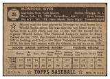 1952 Topps Baseball #026 Monte Irvin Giants Good Black 512954