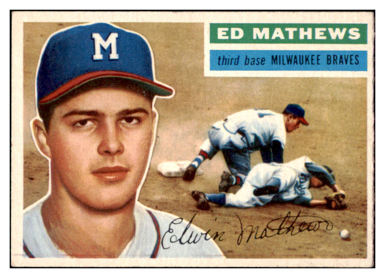 1956 Topps Baseball #107 Eddie Mathews Braves EX-MT Gray 512961