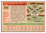 1955 Topps Baseball #193 Johnny Sain Yankees VG-EX 512975