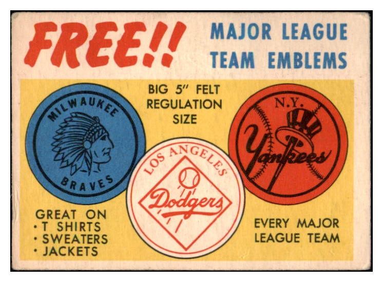 1958 Topps Baseball Team Emblem Card VG-EX 512999