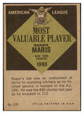 1961 Topps Baseball #478 Roger Maris MVP Yankees EX 513274