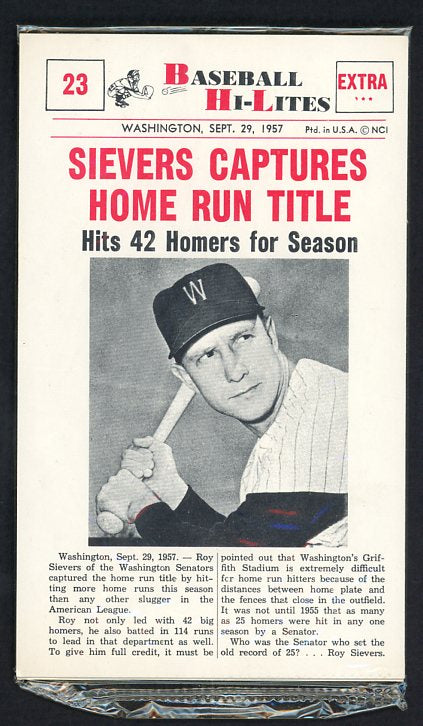 1960 Nu Card HiLites Unopened Cello Pack Roy Sievers Top EX-MT 513750