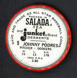 1963 Salada Baseball Coins #009 Johnny Podres Dodgers EX 513946