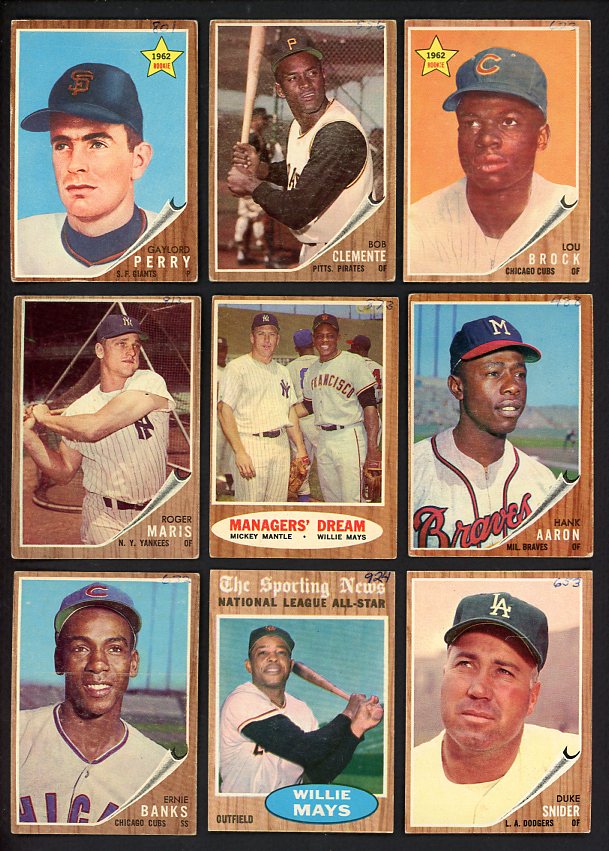 1962 Topps Set Lot 12 Diff Bargain Grade Mantle Brock Perry 514088