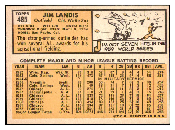 1963 Topps Baseball #485 Jim Landis White Sox EX-MT 514219