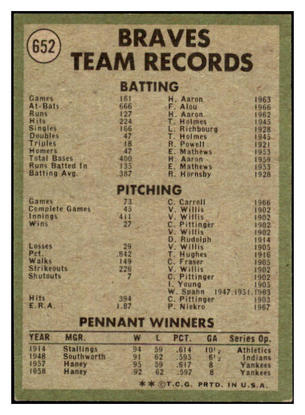 1971 Topps Baseball #652 Atlanta Braves Team EX+/EX-MT 514268