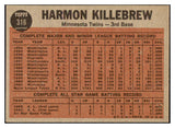 1962 Topps Baseball #316 Harmon Killebrew IA Twins EX 514308