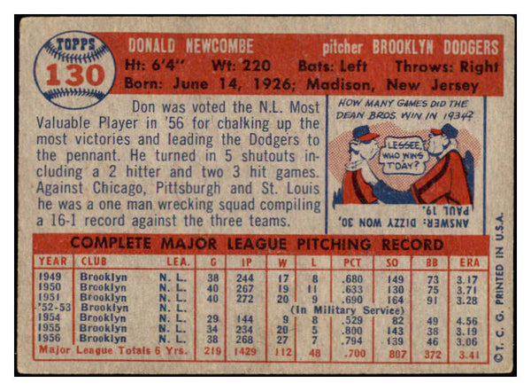 1957 Topps Baseball #130 Don Newcombe Dodgers EX 514448