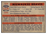 1957 Topps Baseball #114 Milwaukee Braves Team VG-EX 514478