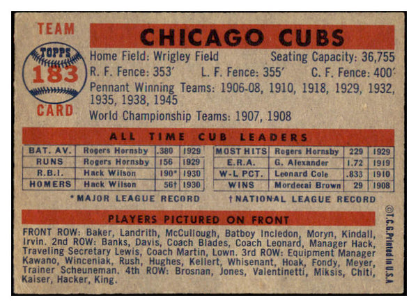 1957 Topps Baseball #183 Chicago Cubs Team VG-EX 514480