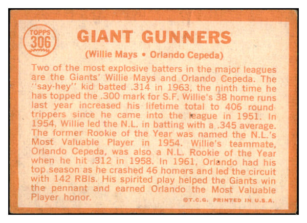 1964 Topps Baseball #306 Willie Mays Orlando Cepeda VG-EX 514591