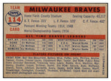 1957 Topps Baseball #114 Milwaukee Braves Team EX-MT 514624