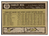 1961 Topps Baseball #423 Charlie Neal Dodgers NR-MT 514999