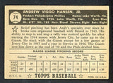 1952 Topps Baseball #074 Andy Hansen Phillies VG-EX Black 515042