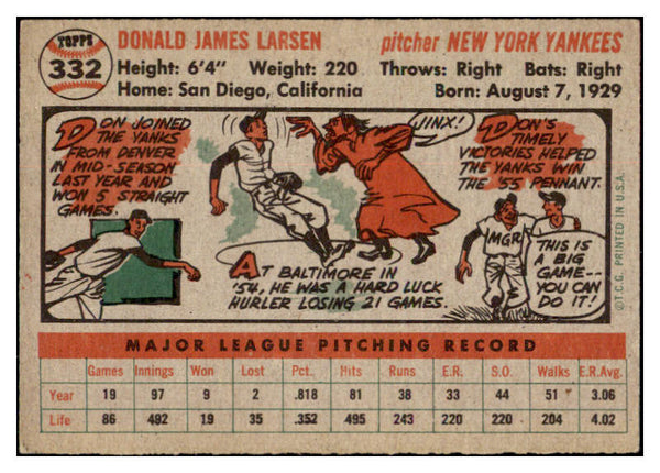 1956 Topps Baseball #332 Don Larsen Yankees EX-MT 515088