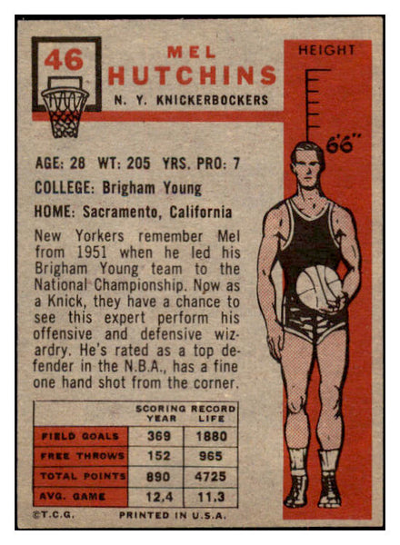 1957-58 Topps Basketball #046 Mel Hutchins Knicks EX+/EX-MT 515264