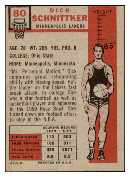 1957-58 Topps Basketball #080 Dick Schnittker Lakers EX 515289