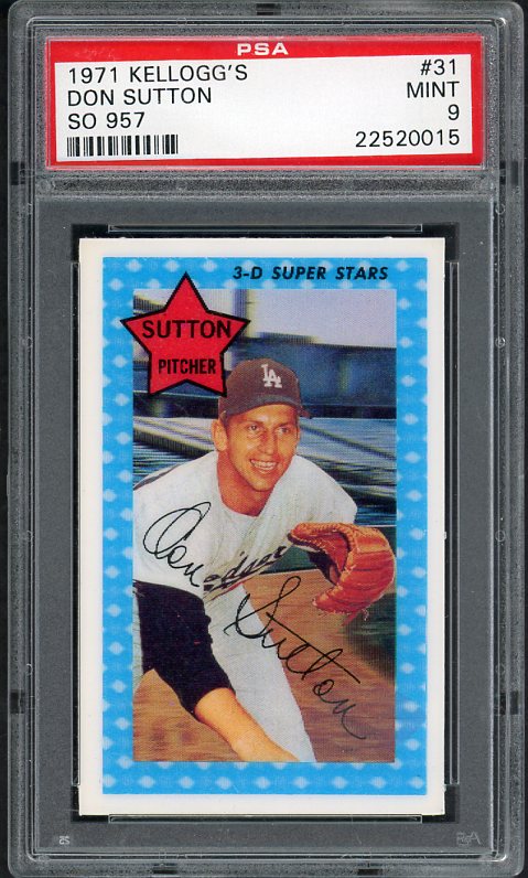 1971 Kelloggs Baseball #031 Don Sutton Dodgers PSA 9 MINT SO 957 515410