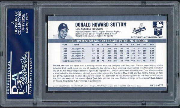 1971 Kelloggs Baseball #031 Don Sutton Dodgers PSA 9 MINT SO 957 515410